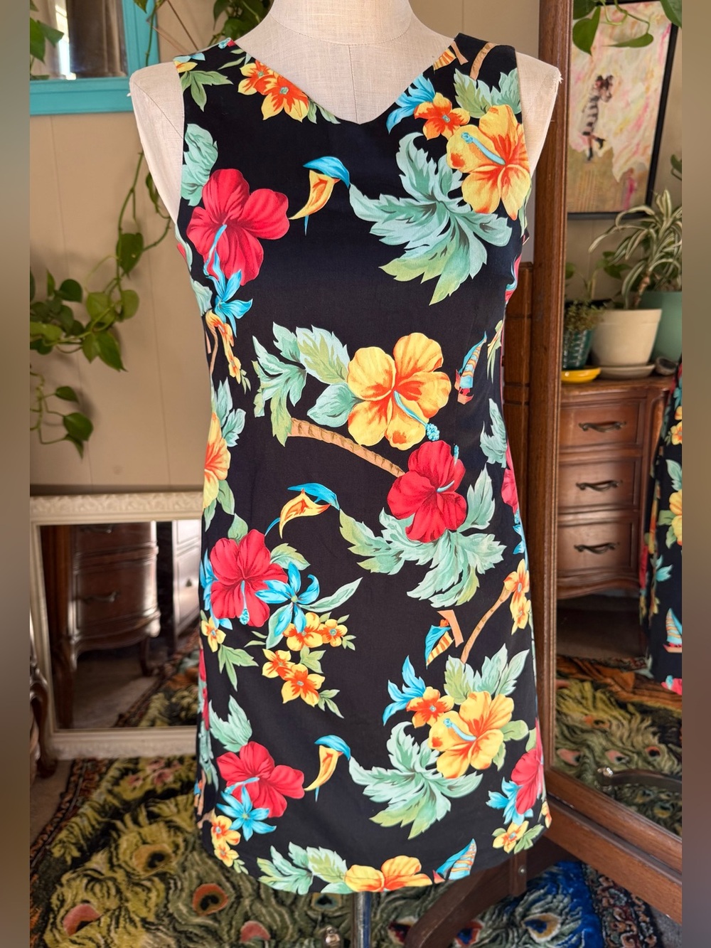 Vtg Caribbean Joe Womens Hawaiian Dress Sz PS Tropical Resort Travel Cruise